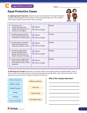 Equal Protection Clause Lesson Plan - Equal Protection Clause Activities