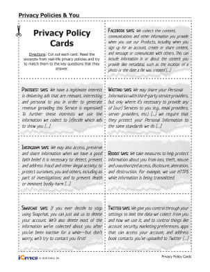 Website Privacy Policies & You - Mini-Lesson Plan - Privacy Policy Cards