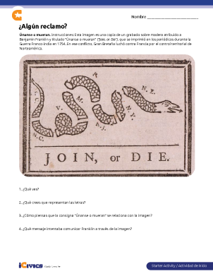 Got Grievances? Colonial Grievances Lesson Plan 01 - Image of Benjamin Franklin’s woodcut, “Join, or Die,” printed in newspapers Student Activity