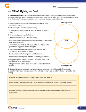 No Bill of Rights, No Deal Bill of Rights Lesson Plan 07 - Venn Diagram Activity