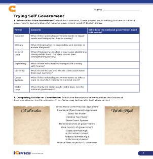 Trying Self Government  Articles of Confederation Problems Lesson Plan 08 - Student Activity
