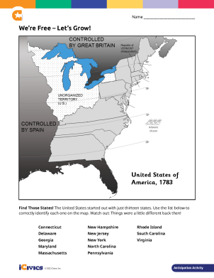 We're Free... Let's Grow! - The Northwest Ordinance Lesson Plan 01 - 1783 U.S. Map 13 States